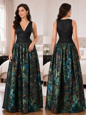 open lace back dress Embroidered Flutter Sleeve Gown 4 / Gold